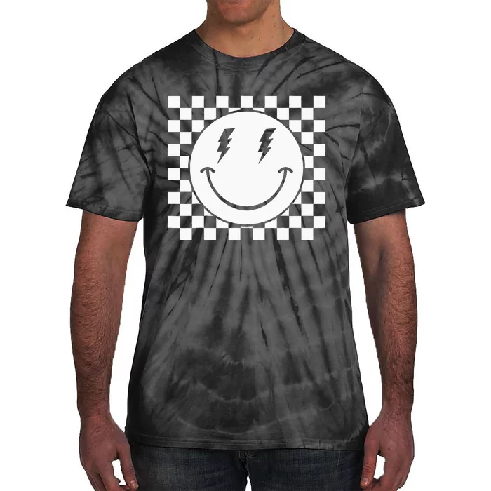 Checkered Smiling Happy Face Smile Hippie 70s Checkerboard Tie-Dye T-Shirt