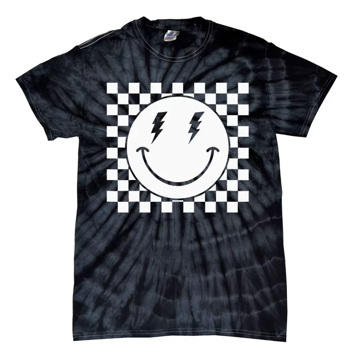 Checkered Smiling Happy Face Smile Hippie 70s Checkerboard Tie-Dye T-Shirt