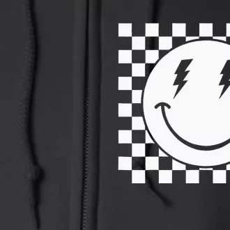 Checkered Smiling Happy Face Smile Hippie 70s Checkerboard Full Zip Hoodie