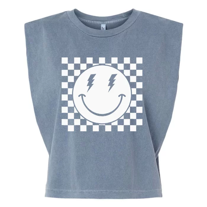 Checkered Smiling Happy Face Smile Hippie 70s Checkerboard Garment-Dyed Women's Muscle Tee