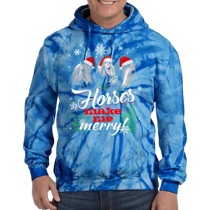 Christmas Santa Horse Make Me Merry Lover In Snow Pajamas Cute Gift Tie Dye Hoodie