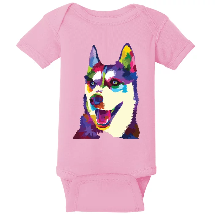 Colorful Siberian Husky Geometric Bright Dog Abstract Draw Baby Bodysuit