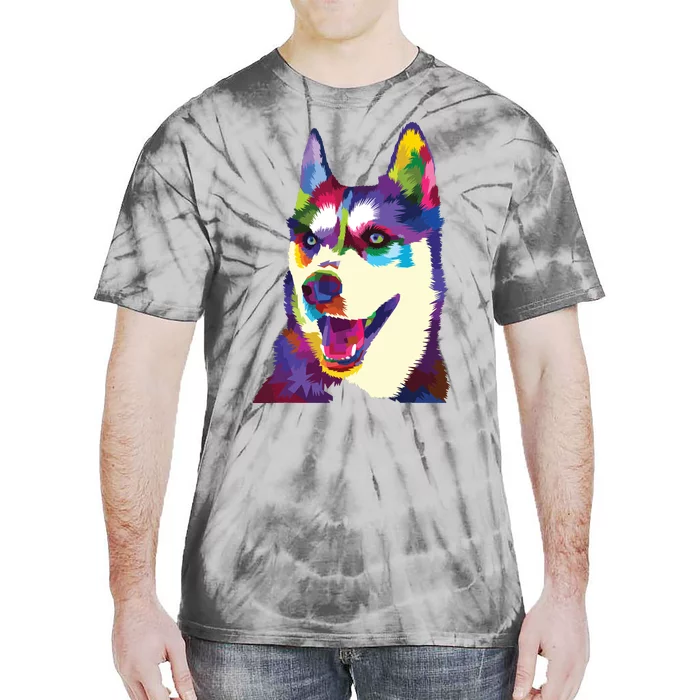 Colorful Siberian Husky Geometric Bright Dog Abstract Draw Tie-Dye T-Shirt