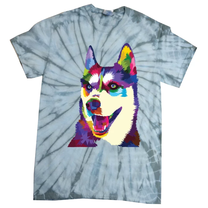 Colorful Siberian Husky Geometric Bright Dog Abstract Draw Tie-Dye T-Shirt