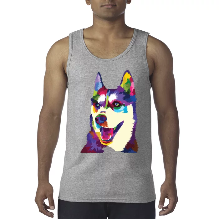 Colorful Siberian Husky Geometric Bright Dog Abstract Draw Tank Top