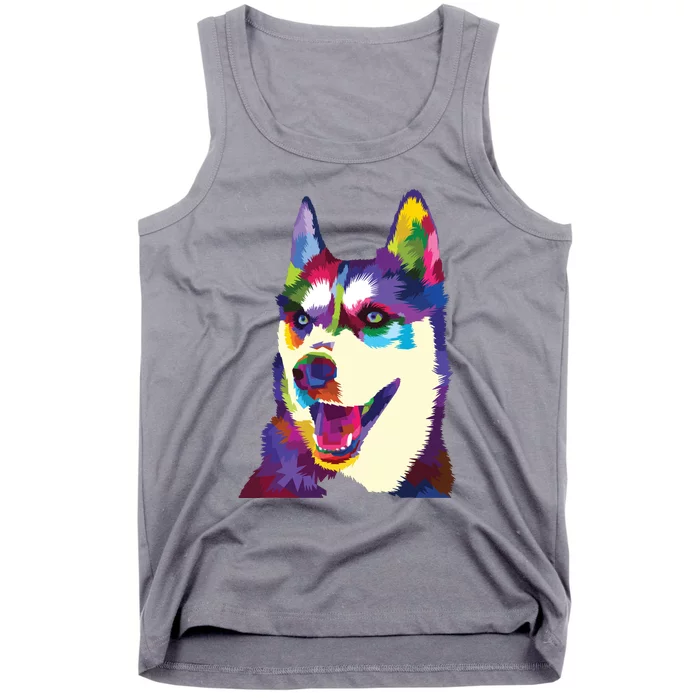 Colorful Siberian Husky Geometric Bright Dog Abstract Draw Tank Top