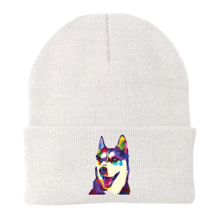 Colorful Siberian Husky Geometric Bright Dog Abstract Draw Knit Cap Winter Beanie