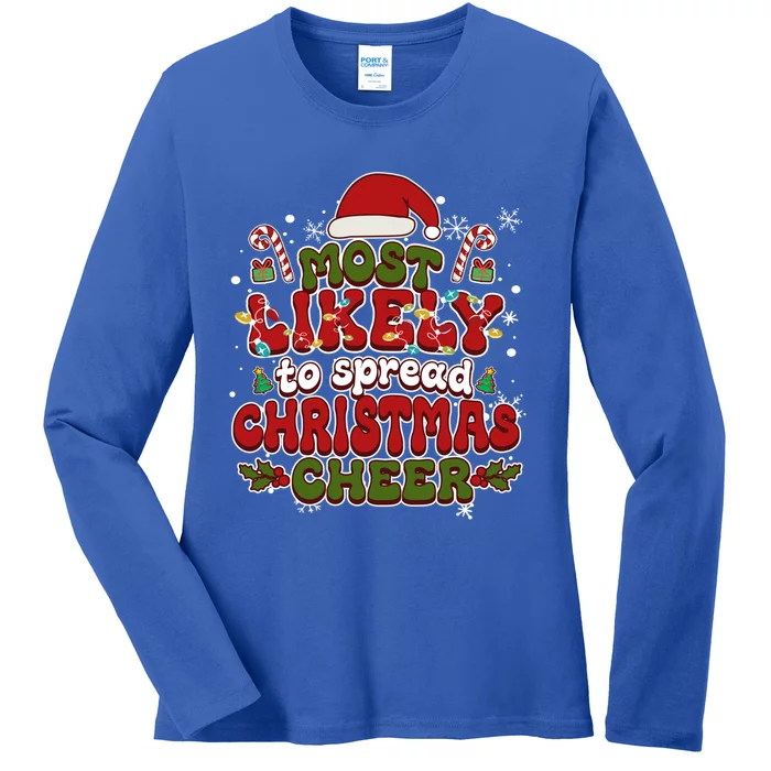 Christmas Santa Hat Most Likely To Spread Christmas Cheer Gift Ladies Long Sleeve Shirt