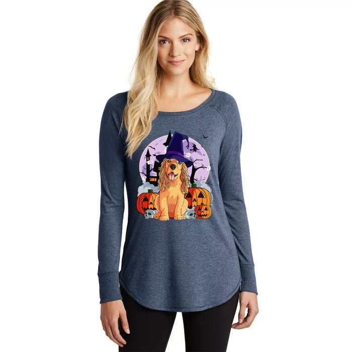 Cocker Spaniel Happy Halloween Dog Witch Pumpkin Women's Perfect Tri Tunic Long Sleeve Shirt