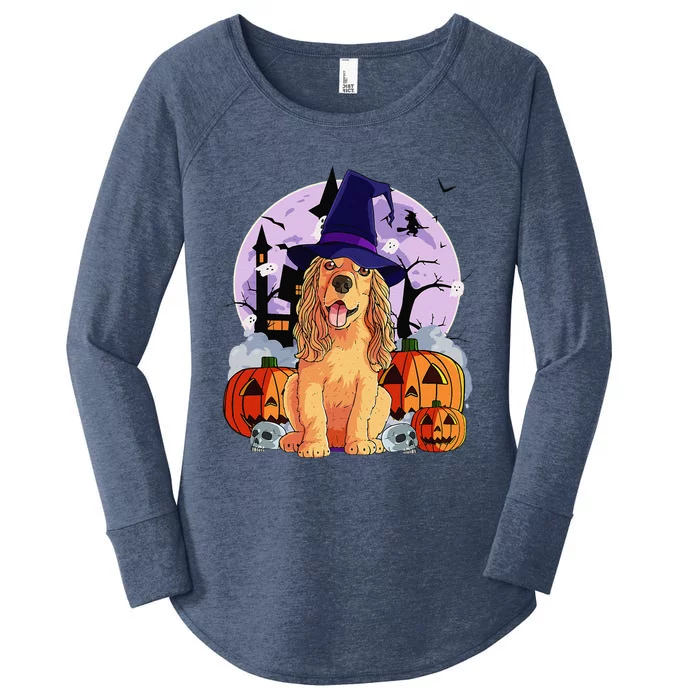 Cocker Spaniel Happy Halloween Dog Witch Pumpkin Women's Perfect Tri Tunic Long Sleeve Shirt