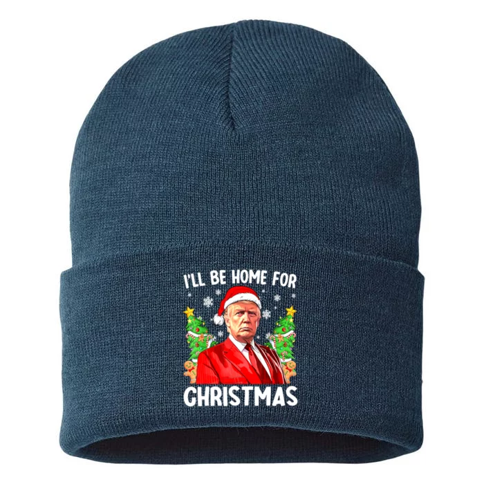 Christmas Santa Hat Ill Be Home For Xmas Funny Trump Gift Sustainable Knit Beanie