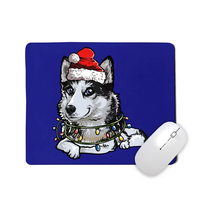 Cute Siberian Husky Santa Christmas Tree Lights Xmas Gift Mousepad