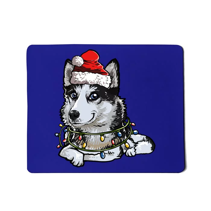 Cute Siberian Husky Santa Christmas Tree Lights Xmas Gift Mousepad