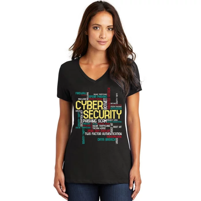 Cyber Security Hacker It Analyst Computer Programmer Women's V-Neck T-Shirt