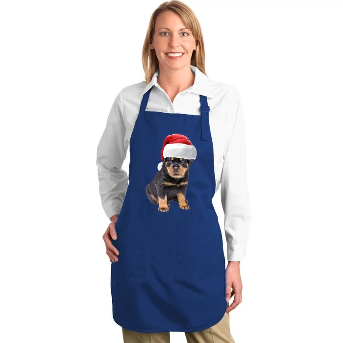 Christmas Santa Hat Rottweiler Gift Full-Length Apron With Pocket