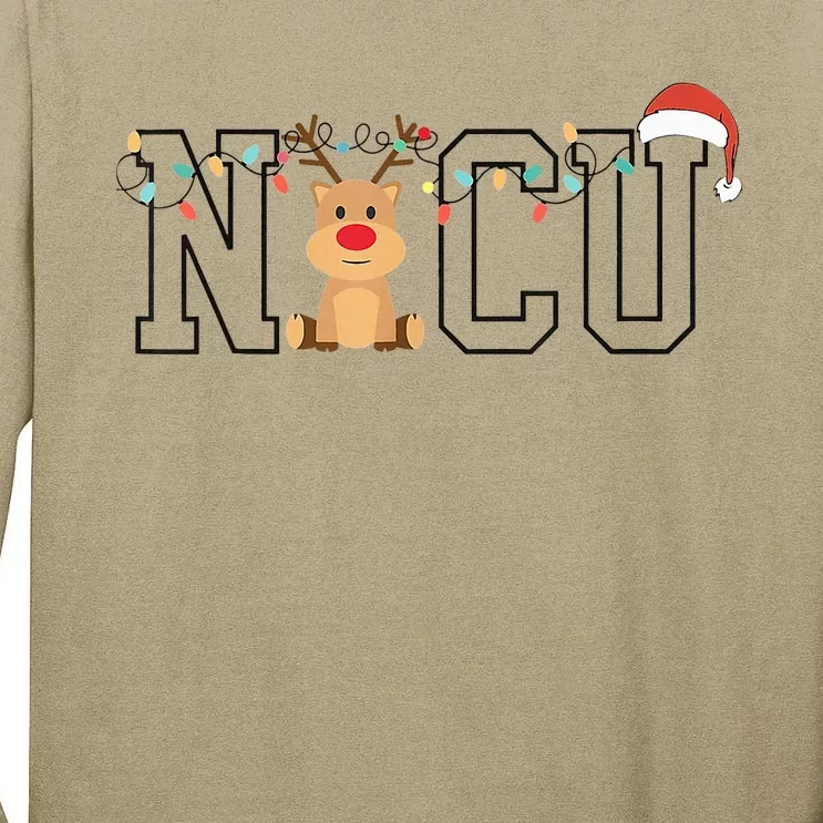 Cute Santa Hat Reindeer Christmas Light Xmas Nicu Nurse Tall Long Sleeve T-Shirt