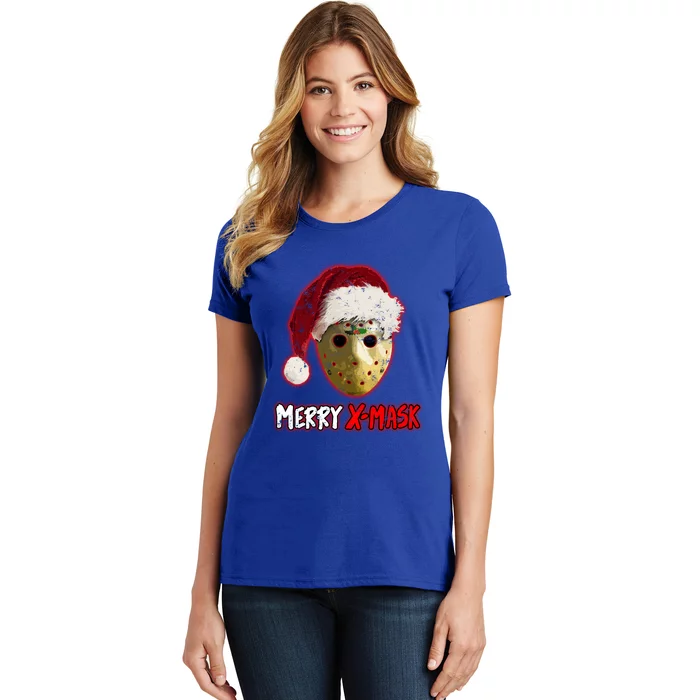 Christmas Santa Horror Hockey Mask XMask Funny Gift Women's T-Shirt