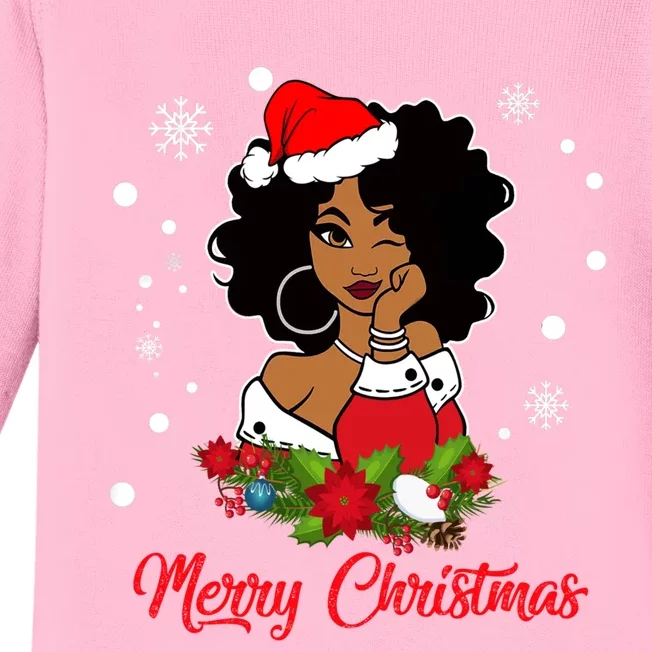 Christmas Santa Hagift Black African American Xmas Great Gift Baby Long Sleeve Bodysuit