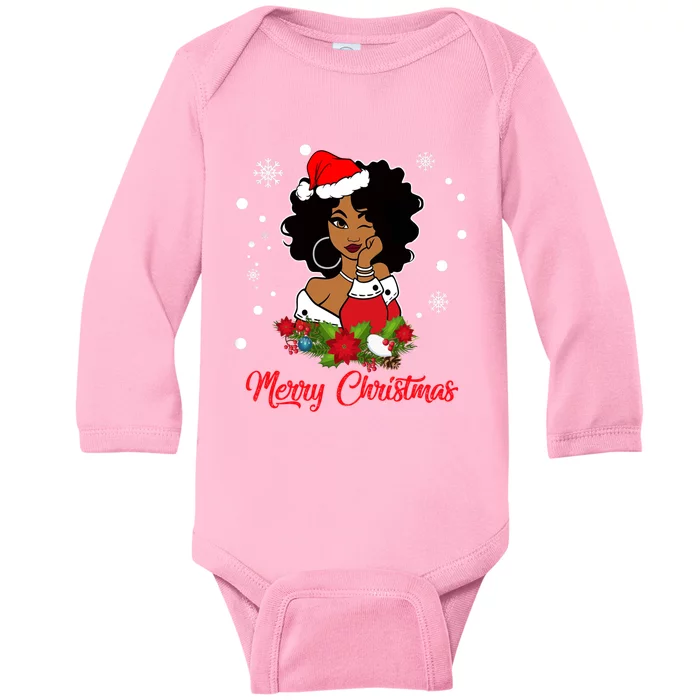 Christmas Santa Hagift Black African American Xmas Great Gift Baby Long Sleeve Bodysuit