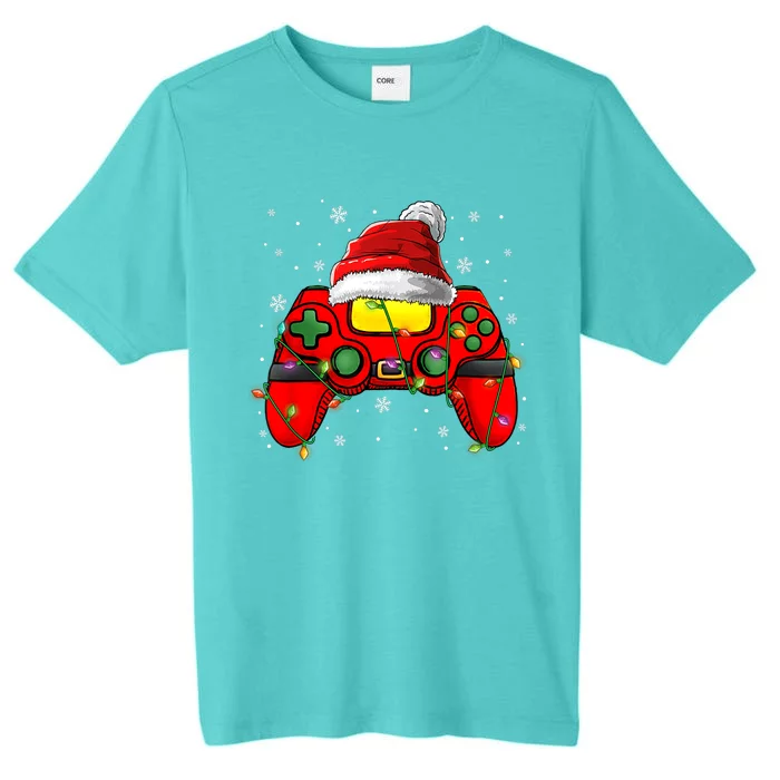 Christmas Santa Hat Video Game Controller Gamer Boy Teens ChromaSoft Performance T-Shirt