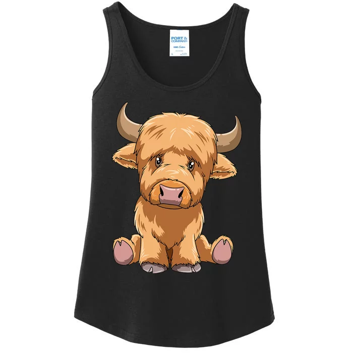 Cute Scottish Highland Cow Scotland Lovers Ladies Essential Tank