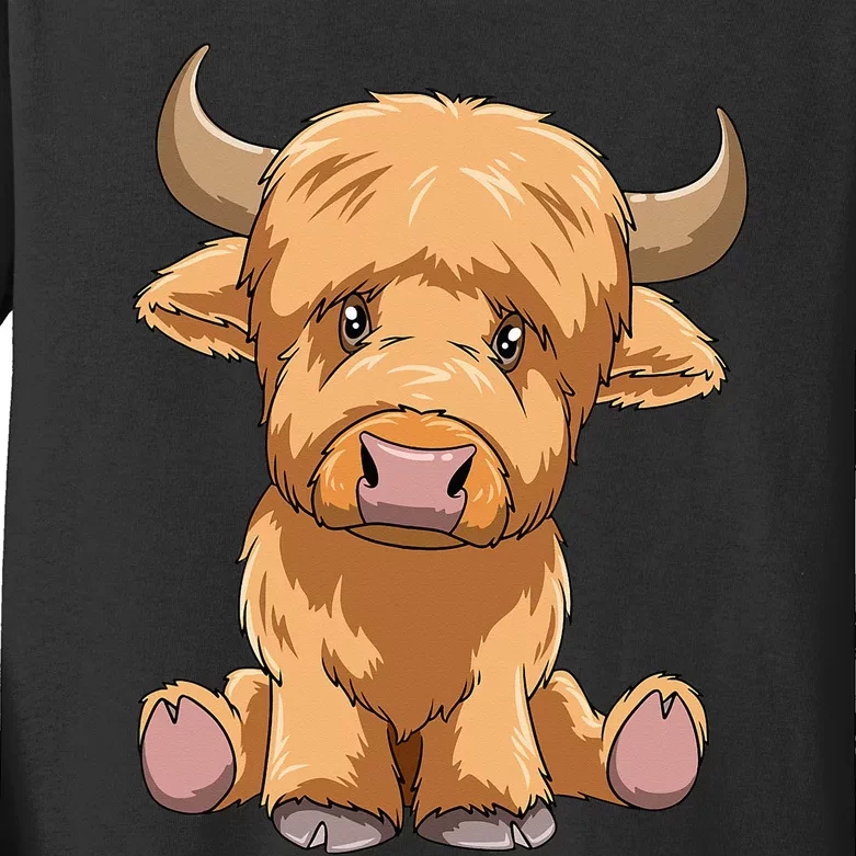 Cute Scottish Highland Cow Scotland Lovers Kids Long Sleeve Shirt