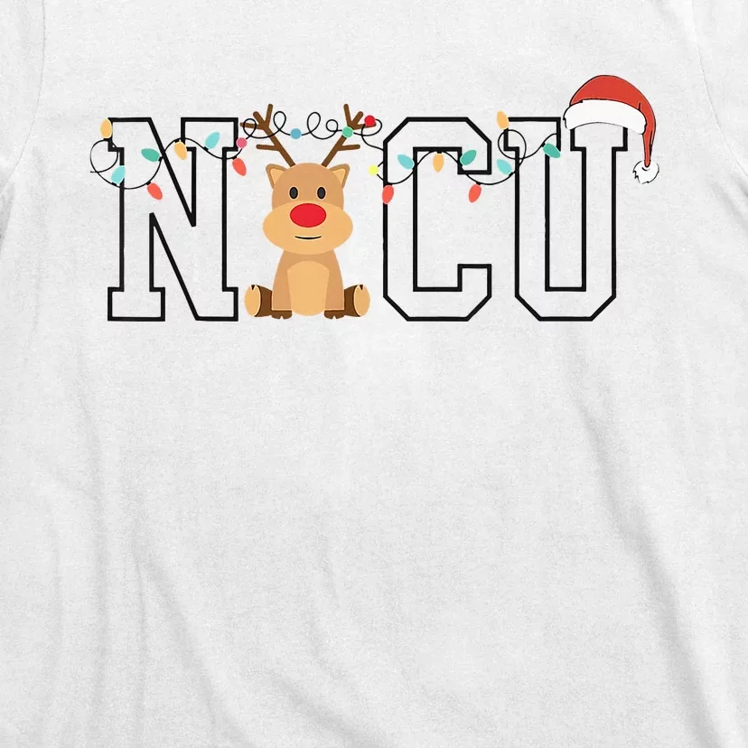 Cute Santa Hat Reindeer Christmas Light Xmas Nicu Nurse T-Shirt