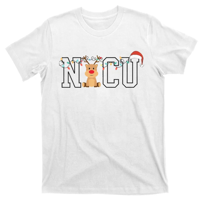 Cute Santa Hat Reindeer Christmas Light Xmas Nicu Nurse T-Shirt