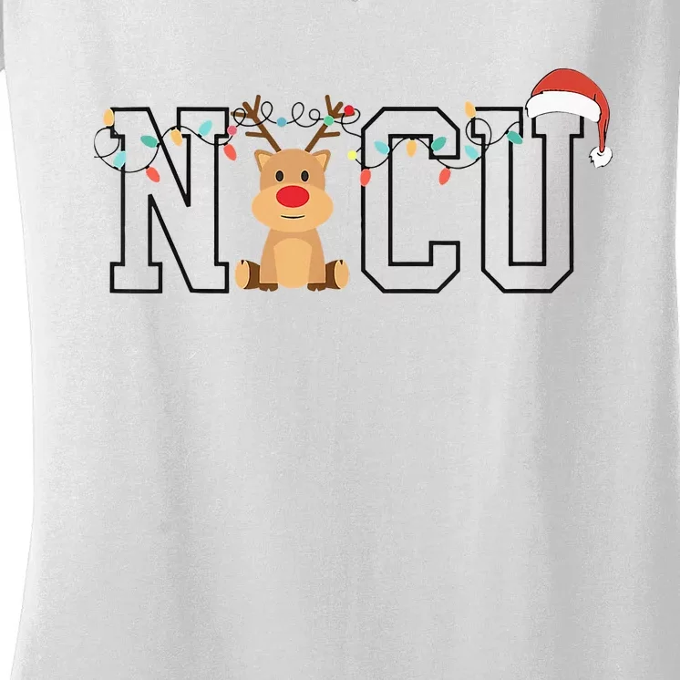 Cute Santa Hat Reindeer Christmas Light Xmas Nicu Nurse Women's V-Neck T-Shirt