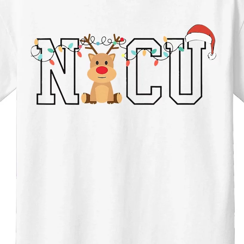 Cute Santa Hat Reindeer Christmas Light Xmas Nicu Nurse Kids T-Shirt