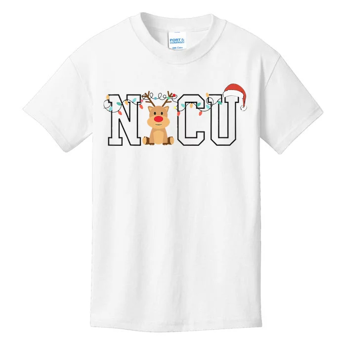 Cute Santa Hat Reindeer Christmas Light Xmas Nicu Nurse Kids T-Shirt