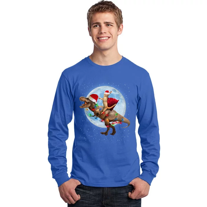 Cat Santa Hat Riding Dinosaur T Rex Moon Christmas Xmas Gift Tall Long Sleeve T-Shirt