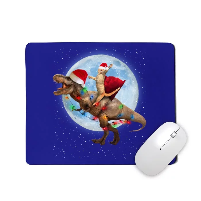 Cat Santa Hat Riding Dinosaur T Rex Moon Christmas Xmas Gift Mousepad