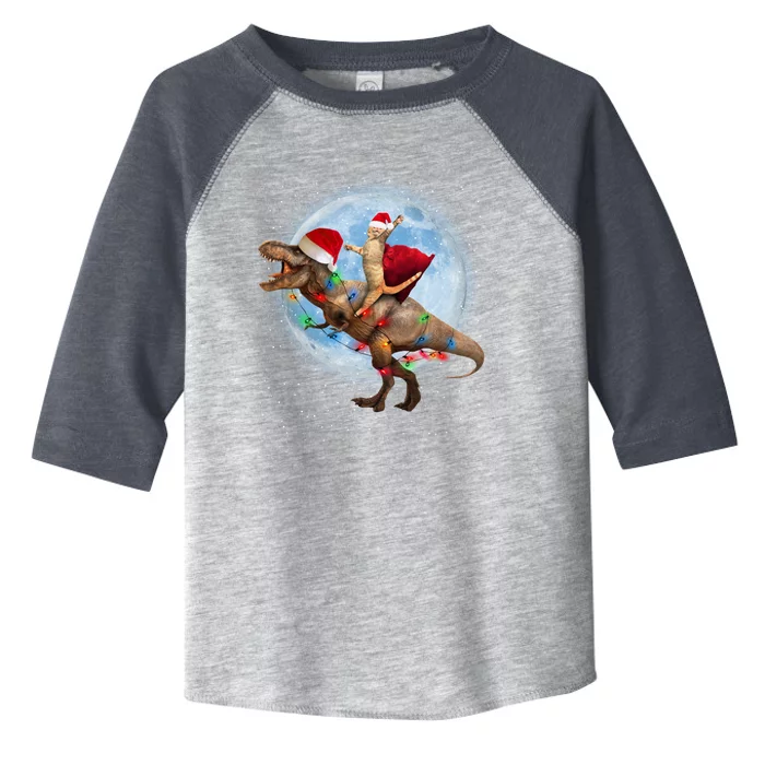 Cat Santa Hat Riding Dinosaur T Rex Moon Christmas Xmas Gift Toddler Fine Jersey T-Shirt