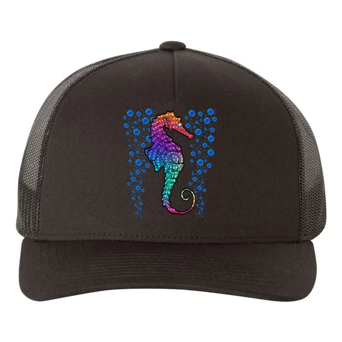 Colorful Sea Horse Print Ocean Yupoong Adult 5-Panel Trucker Hat