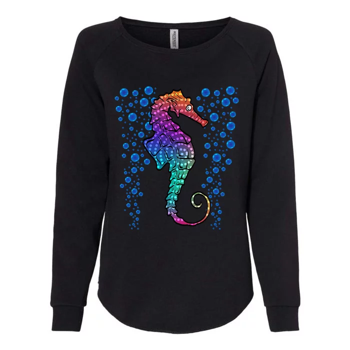 Colorful Sea Horse Print Ocean Womens California Wash Sweatshirt