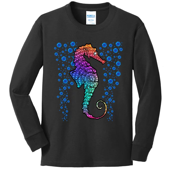 Colorful Sea Horse Print Ocean Kids Long Sleeve Shirt