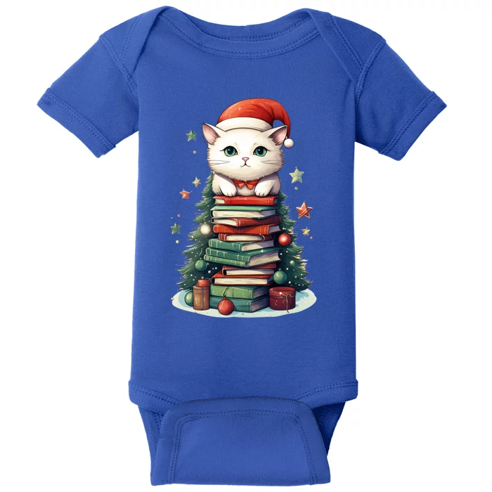 Cat Santa Hat Christmas Tree Book Lover Catmas Family Xmas Gift Baby Bodysuit