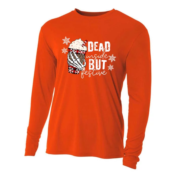 Christmas Skeleton Hand Dead Inside But Festive Christmas Gift Cooling Performance Long Sleeve Crew