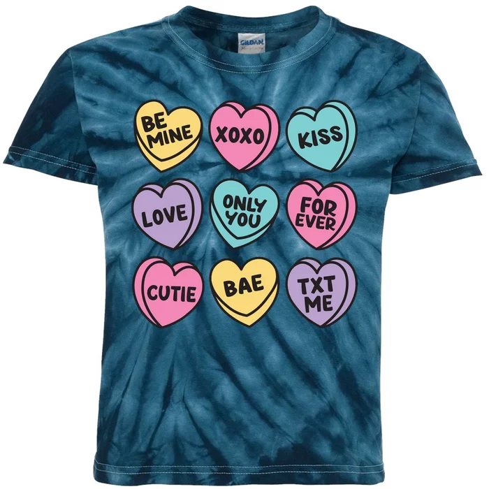 Candy Sweet Hearts Love Valentines Day Kids Tie-Dye T-Shirt