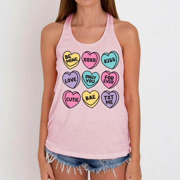 Candy Sweet Hearts Love Valentines Day Women's Knotted Racerback Tank