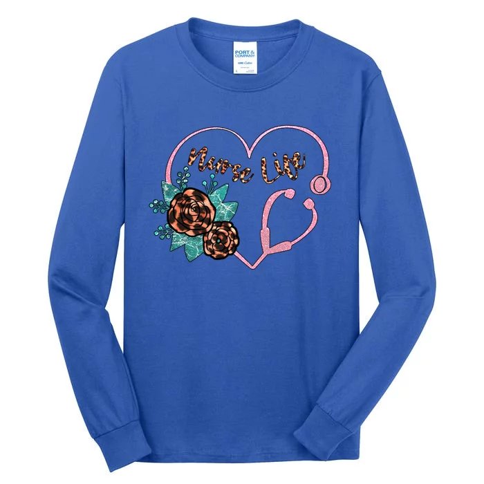 Cute Stethoscope Heart And Leopard Nurse Grandma Meaningful Gift Tall Long Sleeve T-Shirt