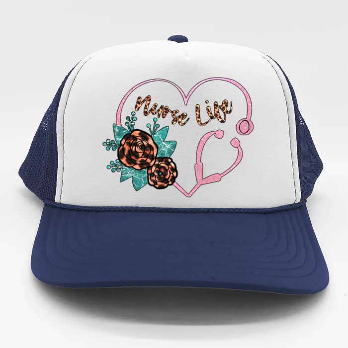 Cute Stethoscope Heart And Leopard Nurse Grandma Meaningful Gift Trucker Hat