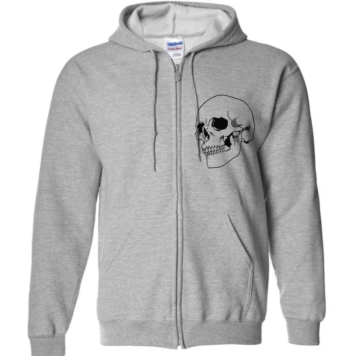 Cool Spooky Halloween Skeleton Goth Soft Grunge Black Skull Full Zip Hoodie