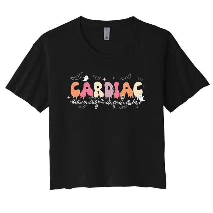 Cardiac Sonographer Halloween Ghosts Echocardiographers Women's Crop Top Tee