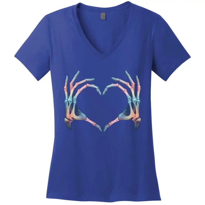 Colorful Skeleton Hands Forming Heart Shape Halloween Meaningful Gift Women's V-Neck T-Shirt