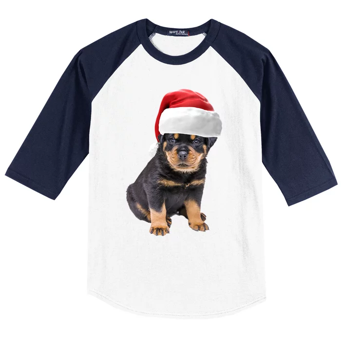 Christmas Santa Hat Rottweiler Gift Baseball Sleeve Shirt