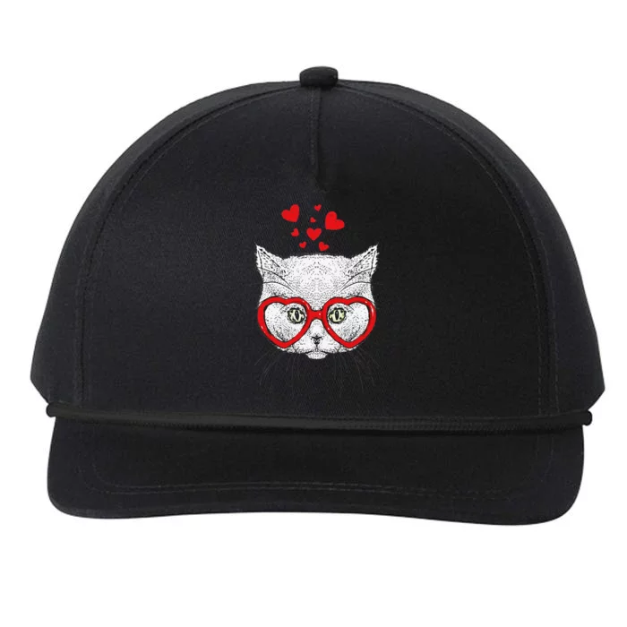 Cat Sunglasses Heart Funny Cute Kitten Valentine Snapback Five-Panel Rope Hat