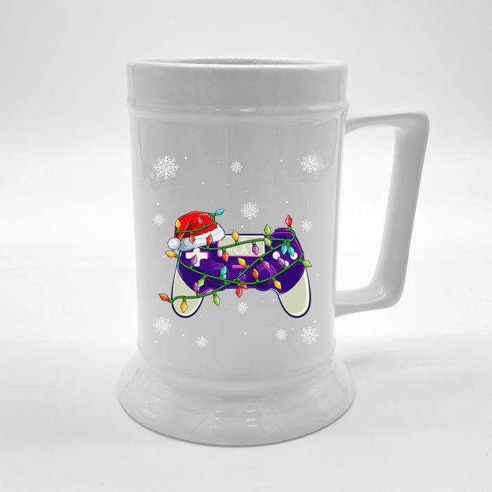 Christmas Santa Hat Video Gamer Controller Xmas Great Gift Front & Back Beer Stein