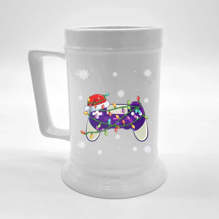 Christmas Santa Hat Video Gamer Controller Xmas Great Gift Front & Back Beer Stein